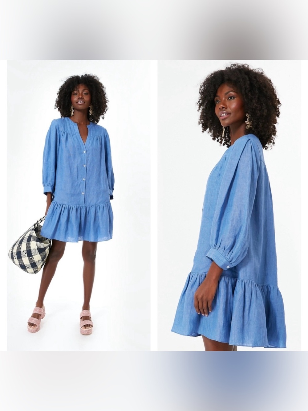 POMANDER PLACE Tuckernuck Lake Blue Frankie Linen Dress